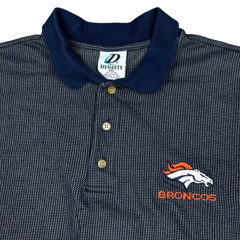 Vintage Denver Broncos Dynasty Polo Shirt Navy Blue XXL Embroidered NFL Football